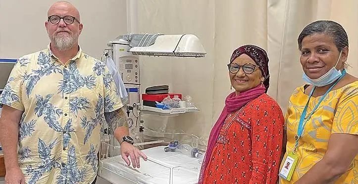 From left: Aspen Medical Fiji chief operations officer Barry Herberts, donor Nabeedan Mohammed, and Nursing Unit Manager Maternity Sister Kata Moceica. Photo: Waisea Nasokia