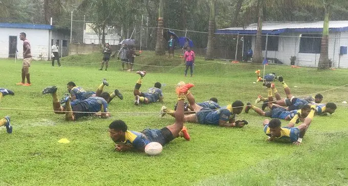 Photo caption: Eastern Saints during their warm-up session at Bidesi Park, Suva, today. Photo: Sereana Salalo