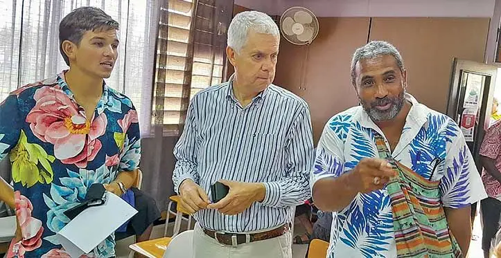 FIJI Beachhouse manager Carmac Brown, Professor Dr Spike Boydell and Keni Bukarau. Photo: Waisea Nasokia