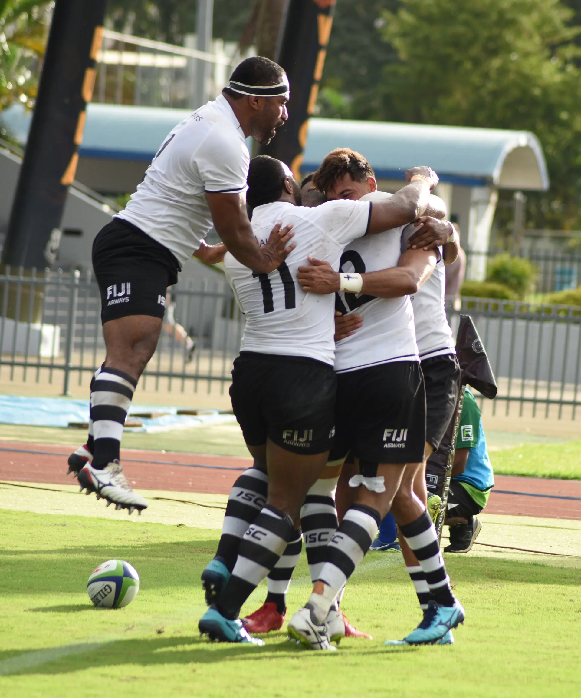 Flying Fijians celebrates Ben Volavola's try against Samoa at ANZ Stadium on June 9, 2018. Photo: Ronald Kumar.