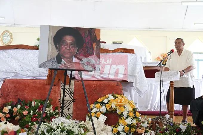Ratu Tua’akitau Cokanauto (right) giving an eulogy at Adi Litia Cakobau funeral at Raralevu village on October 18,2019. Photo: Kelera Sovasiga