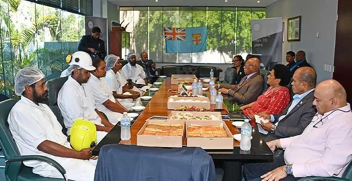 Prime Minister Sitiveni Rabuka and the Fijian delegation visits seasonal workers under the the Pacific Australia Labour Mobility (PALM) Scheme at Teys Australia company in Queensland. Photo: DEPTFO