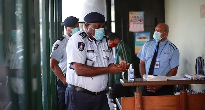 Acting Police Commissioner Rusiate Tudravu on his way to a multi-stakeholders meeting earlier today at the Ministry of Economy headquarters. Photo: Leon Lord