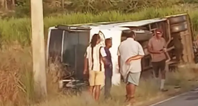 The overturned Sunbeam Transport bus at Tavarau, Ba on July 16, 2024.