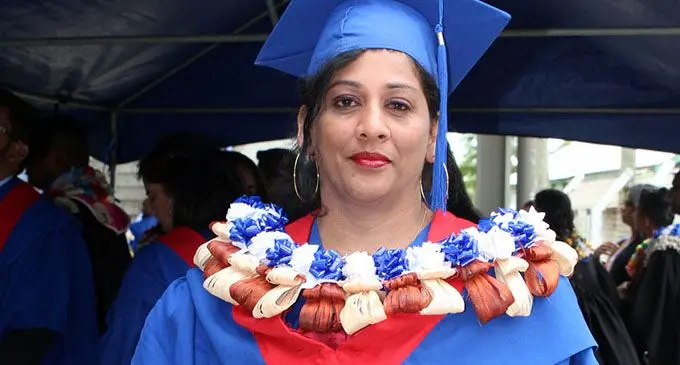 Roselyne Reshmi Lata Maharaj during the Fiji National University graduation ceremony on May 3, 2019. Photo: Fiji National University 