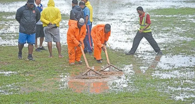 Labasa Town Council workers attempt to drain out water from Subrail Park on November 28, 2020.  Photo: Renu Radhika Prasad