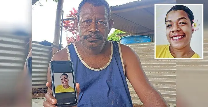 Kolinio Nuve holds up a photo of his niece Talica Nakasa. Inset: Talica Nakasa. Photo: Salote Qalubau
