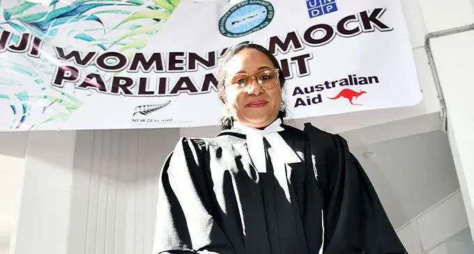 2024 Women’s Mock Parliament Speaker Adi Litia Nalatikau outside Parliament on July 31, 2024. Photo: Ronald Kumar