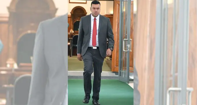 Government Member of Parliament Ashneel Sudhakar outside Parliament. Photo: Ronald Kumar
