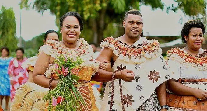 A local wedding with an iTaukei couple in traditional attire