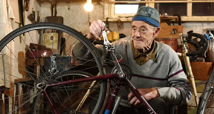 Russ Mantle, who tomorrow will become the first Briton to cycle one million miles in his lifetime - and is still riding 25 miles every other day. Photo: Solent News and Photo Agency 