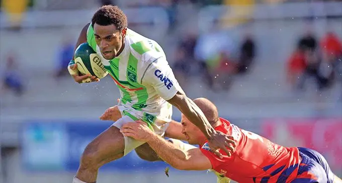 Former national 7s winger Akuila Nawerecagi (with ball