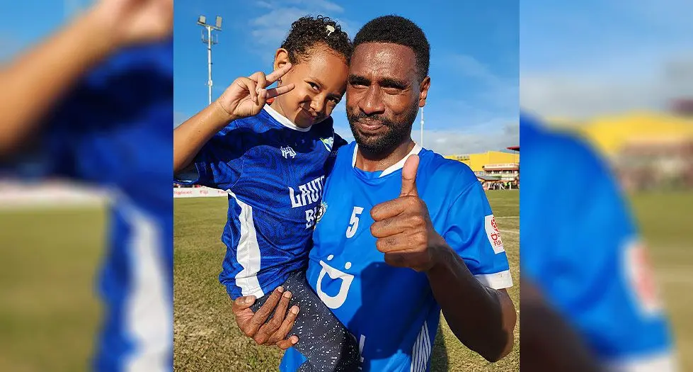 Flick Hygiene Lautoka goal scoring hero Sitiveni Cavuilagi after the semifinal win at Subrail Park, Labasa, on June 8, 2024. Photo: Fiji FA Media.  