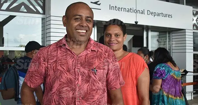 Alipate Vasutoga and wife, Veronica Turaga, at the Nadi International Airport on June 5, 2020. Photo: Waisea Nasokia