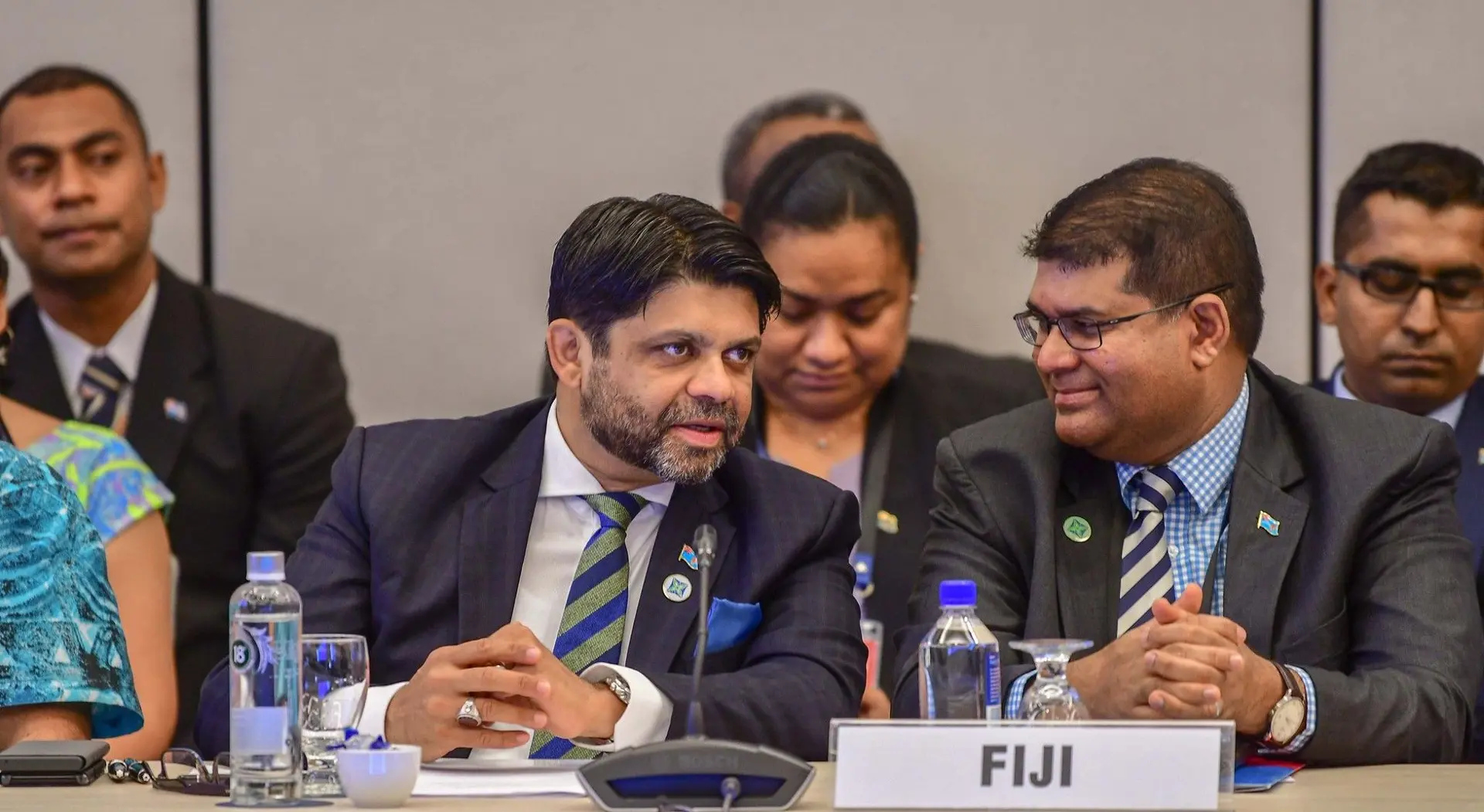 Attorney-General Aiyaz Sayed-Khaiyum having a light moment with the Governor of Reserve Bank of Fiji Ariff Ali.