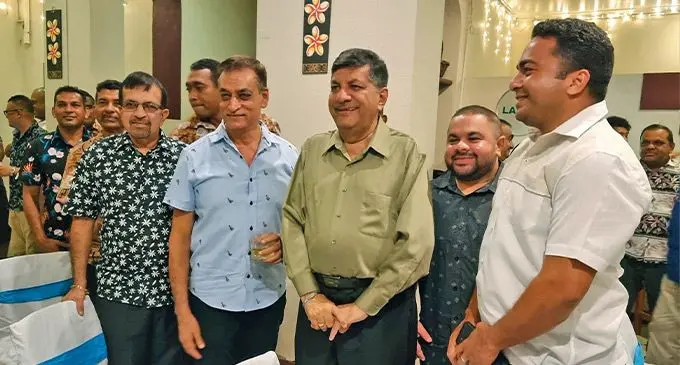 (Third from right) Minister for Sugar and Multi Ethnic Affairs, Charan Jeath Singh, with members of the business community in Labasa during his welcoming ceremony at the Grand Eastern Hotel on January 11, 2023 Photo: Sampras Anand