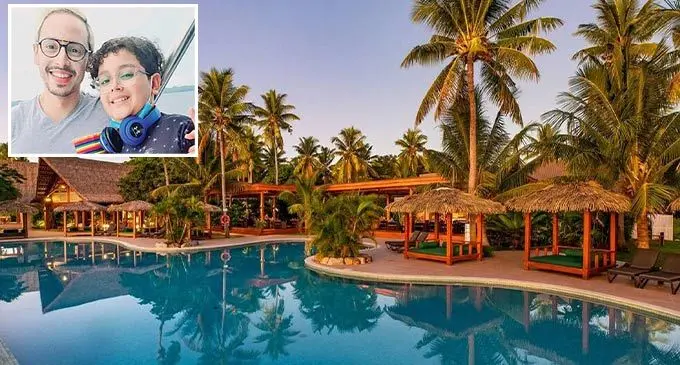 Lomani Island Resort. Top Inset: Raffe Hotels and Resorts Group Director People, Culture and Learning, Maivon Wahid with his son, Aarhaan