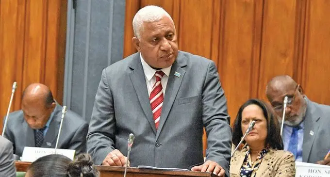 Prime Minister Voreqe Bainimarama while speaking in Parliament yesterday.  Photo: Parliament of Fiji
