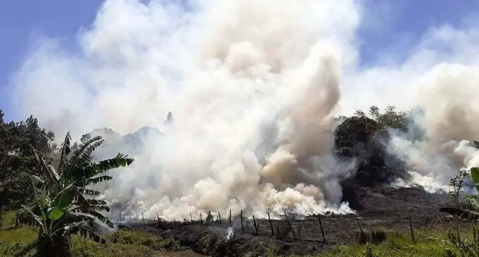 The fire at Qelewaqa in Labasa yesterday .  Photo:  Mohammed Zulfikar.