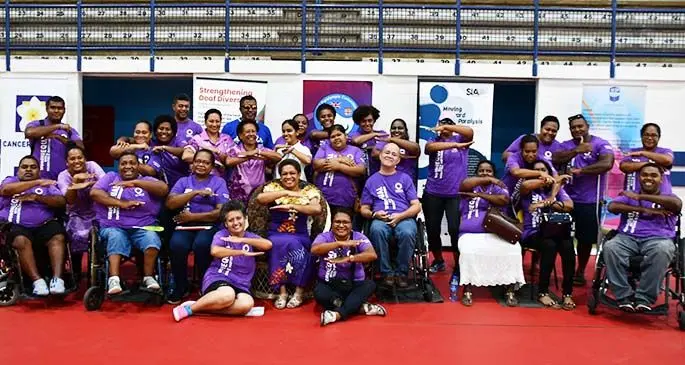 Minister for Women, Children & Poverty alleviation Mereseini Vuniwaqa (with garland) during the International Day for Women with Disabilities programme at the Vodafone Gymnasium  on February 28, 2020.