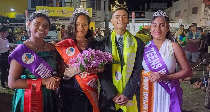Last year's carnival winners ... From left: Carnival Princess- Hot Bread Corner and Coffee shop Sarah Ofeina, Miss Digicel Duavata Northern Crime Prevention Carnival­Miss North Waste Management- Lucy Tuinaceva, Mr Digicel Duavata Northern Crime Prevention Carnival - Mr Universal Logistics- Inosi Waqawaqa and Miss Teen Digicel Duavata Northern Crime Prevention Carnival Makereta Tadra at Subrail Park in Labasa on July 20, 2024. Photo: Shratika Naidu 