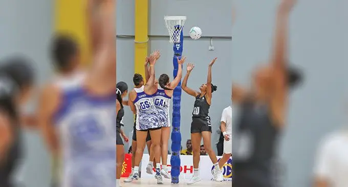 Fiji Pearls goal defender Adi Vakaoca Bolakoro defends her goal mouth against Samoa.