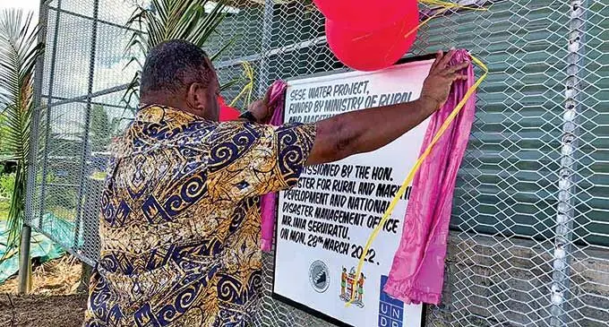 Minister for Rural and Maritime Development and Disaster Management, Inia Seruiratu commissioned the Sese Water Project with residents at Sese settlement in Cuvu.  Photo: Ministry of Rural and Maritime Development and Disaster Management,