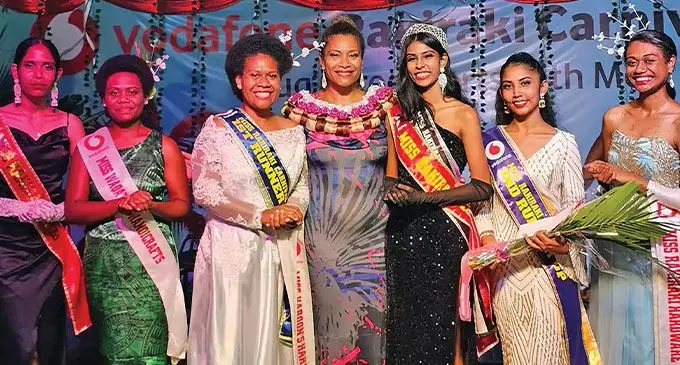 From left: Priti Prasad, Mereani Bui, Arieta Tabaka, Minister for Women, Children and Social Protection Lynda Tabuya, Miss Vodafone Rakiraki 2024 Sonia Prasad, Vijeta Shayal and Elenoa Faith Tupou. Photo: Supplied