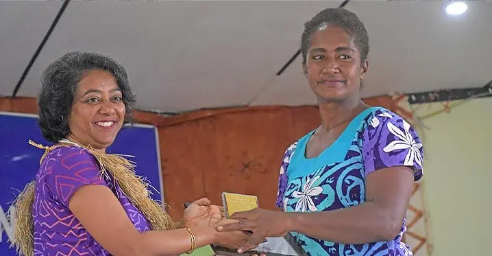 Assistant Minister for Women, Children and Poverty Alleviation Sashi Kiran handed over Certificate of Appreciation to Virisila Silivere for her bravery during the International Women’s Day celebration at Labasa Civic Centre on March 8, 2023. Photo: Shratika Naidu