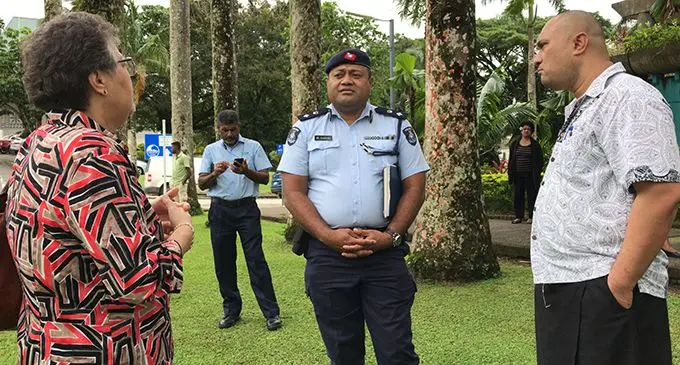 Commanding Officer Totogo, Superintendent of Police Meli Sateki (right), at the University of the South Pacific’s Laucala Campus in Suva on June 9, 2020.  Photo: Ashna Kumar