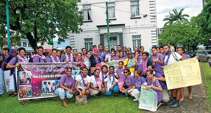 Midwives and student nurses during the International Midwifery week celebration at the UN Park in Suva on May 12,2022. Photo: Leon Lord