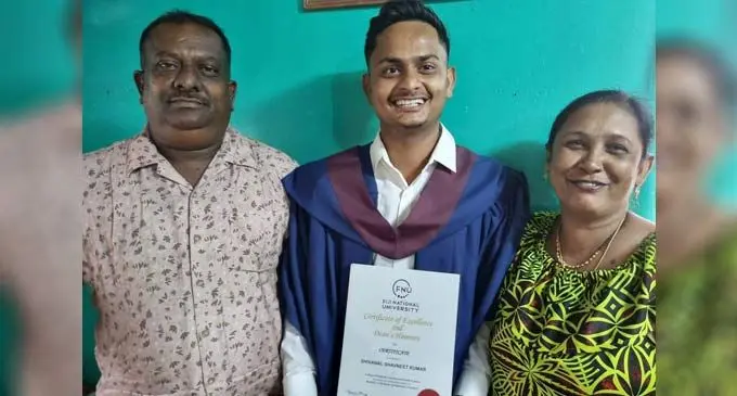 From left: Salend Kumar (Shivanal’s father), Shivanal Shavneet Kumar, and Shalini Raj (Shivanal’s mother). Photo: Waisea Nasokia
