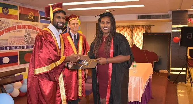 Adiciba Rokobani (right) graduated with a Bachelor of Engineering and Technology (Electronic and Communication Engineering) from the Sri Venkateshwara College of Engineering and Technology in Andrah Pradesh, India.