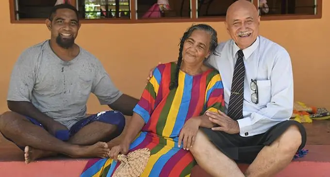 President Major General (Ret’d) Jioji Konrote with a senior citizen of Rotuma.  Photo: DEPTFO News 