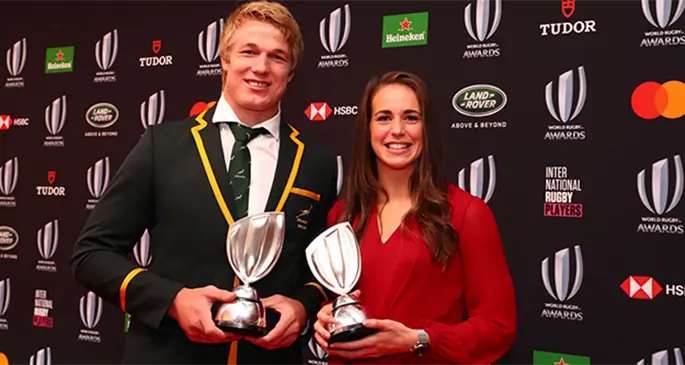 South Africa’s Pieter-Steph du Toit and England’s Emily Scarratt have been named World Rugby Men’s and Women’s 15s Player of the Year 2019 in association with Mastercard respectively at the World Rugby Awards in Tokyo, Japan, on Sunday.