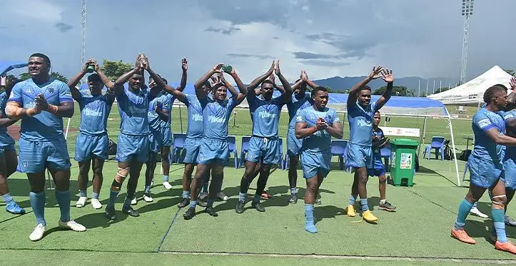Kaiviti Silktails players after their 38-10 win over Canterbury-Bankstown Bulldogs at Churchill Park, Lautoka, on March 25, 2023. Photo: Mereleki Nai