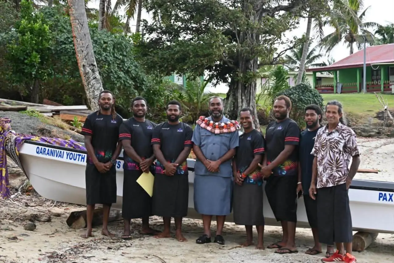 Minister for Rural, Maritime Development and Disaster Management, Mosese Bulitavu (middle) with the Qaranivai Village Youth and Women's Group during the handing over of assistance in Macuata on July 23, 2026. Photo: Supplied