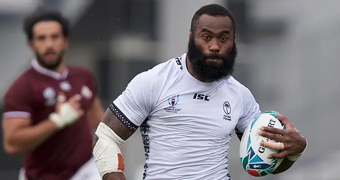 Fiji Airways Flying Fijians wing Semi Radradra on attack against Georgia on October 3, 2019. He scored two of the team’s seven tries to win 45-10.  Photo: Bruce Southwick/ZoomFiji