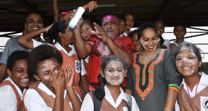 Teachers and students of DAV College celebrate Holi on March 1, 2018. Photo: Ronald Kumar