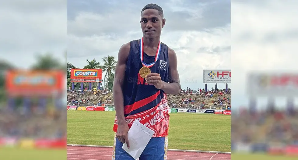 Veresa Valemei had a special presentation of his gold medal at the HFC Bank Stadium on April 26, 2025 . Photo: Sereana Salalo