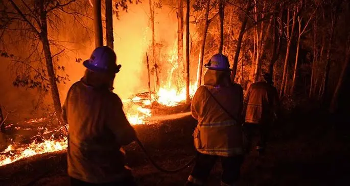 Firefighters battle the Australian bushfire blaze.