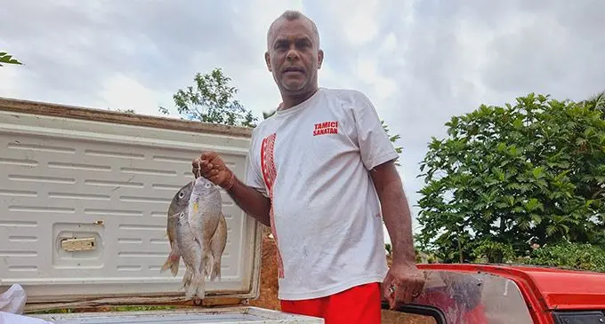 Jitendra Kumar, celebrated Father’s Day at his work station, the fish selling space  near the Volovi Junction in Labasa on September 4, 2022. Photo: Sampras Anand