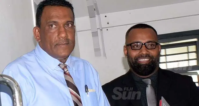 Mohammed Talib Khan (left) with Lawyer, John Rabuku outside Court. Photo: Ronald Kumar