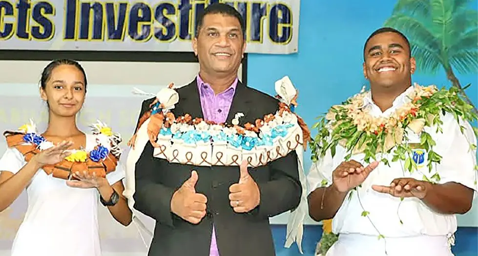 From left: Natabua High School head girl Shreya Shail, Minister for Education Aseri Radrodro and headboy Netani Solo Kepa. Photo: Mereleki Nai