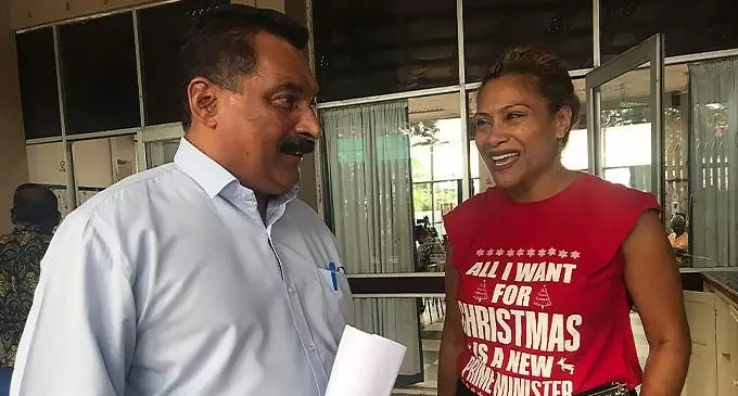 The People's Alliance deputy leader Lynda Tabuya and Fiji Trades Union Congress general secretary Felix Anthony at the Fijian Teachers Association Hall in Suva on December 1, 2022. Photo: Nacanieli Tuilevuka
