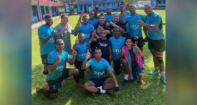 Fiji Development 7s team with supporters in Apia, Samoa. Photo: FRU Media  
