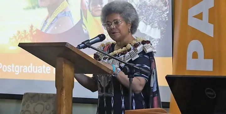 Assistant Minister for Foreign Affairs Lenora Qereqeretabua during a panel discussion on reproductive justice at the University of the South Pacific (USP) in Suva on July 11, 2025. Photo: Jernese Macanawai