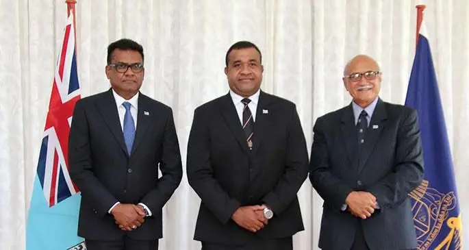 ermanent Secretary at the Office of the Prime Minister Mr Yogesh Jitendra Karan with His Excellency the President of the Republic of Fiji, Major-General (Ret'd) Jioji Konusi Konrote and Fiji’s Ambassador to the United Arab Emirates (UAE), Mr. Naipote Tako Katonitabua at the State House.  