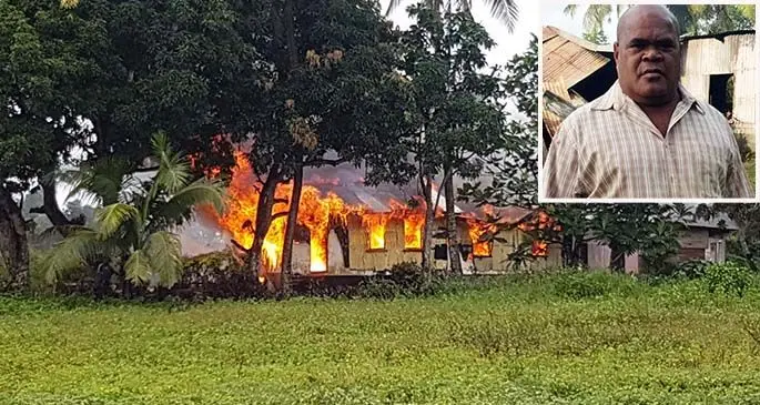 The home of Peni Tale Nacagilevu, which was destroyed in a fire at Navoli Settlement in Ba on May 4, 2020. Inset: Peni Tale Nacagilevu. Photo: Prishneel Singh