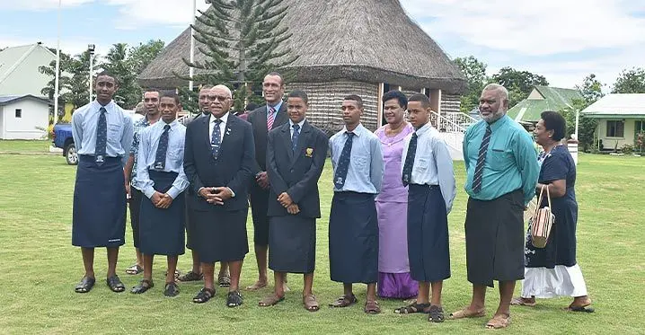 Prime Minister Sitiveni Rabuka with Queen Victoria School students and parents at Viseisei village in Lautoka. Photo: Mereleki Nai